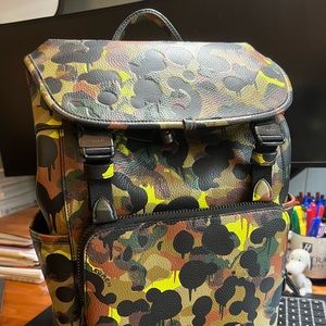 SOLD Coach League Flap Backpack In Camouflage Print with Neon